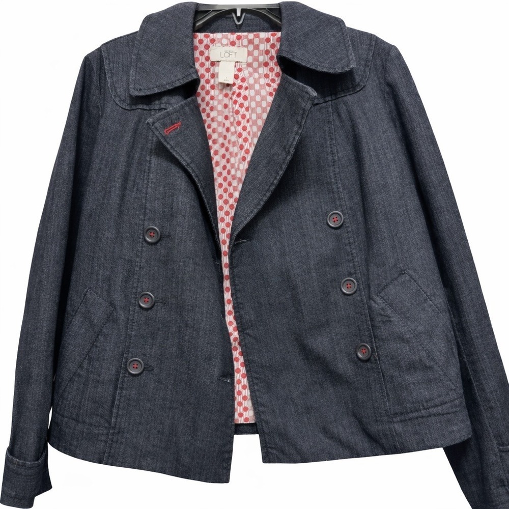 LOFT‎ Denim Cotton Blend Peacoat Size Small Retro Indie Career Utility Coat